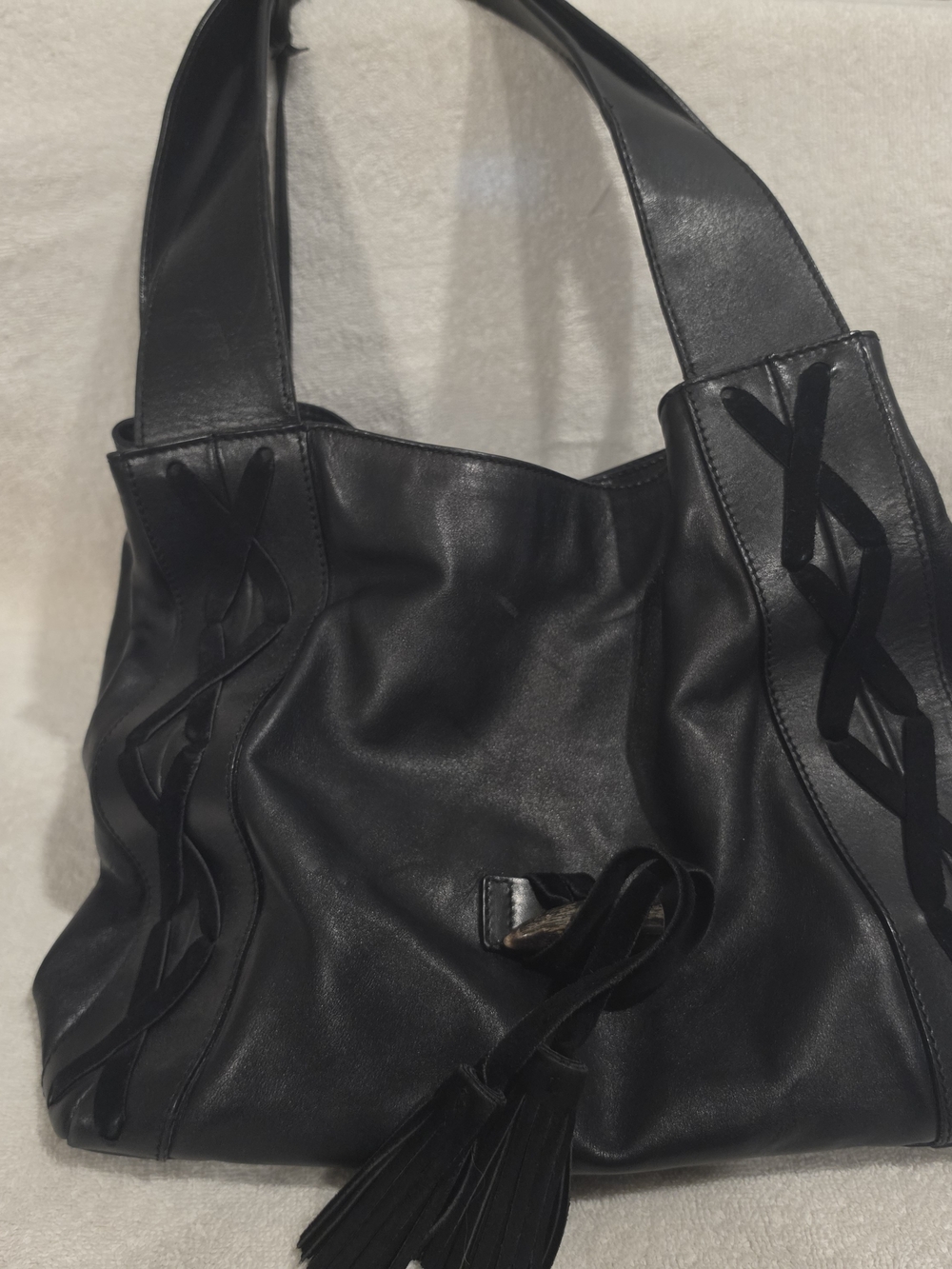 Dolce & Gabbana Black Leather Tassel Shoulder Hobo